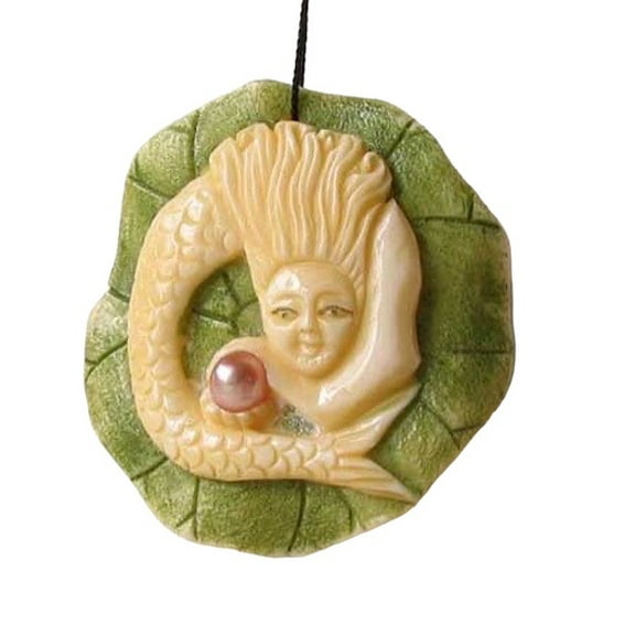 Splash Hand Carved Scrimshawed Mermaid Centerpiece Bead | 41x39x8mm |