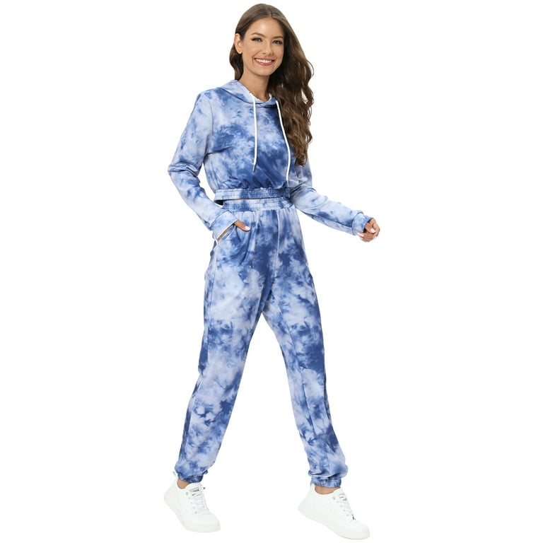 Pretty Comy Women s Sweatsuit Set Tie Dye Long Sleeve Hoodie and Pants Sport Sweat Suits 2 Piece Tracksuits Outfits XS XL