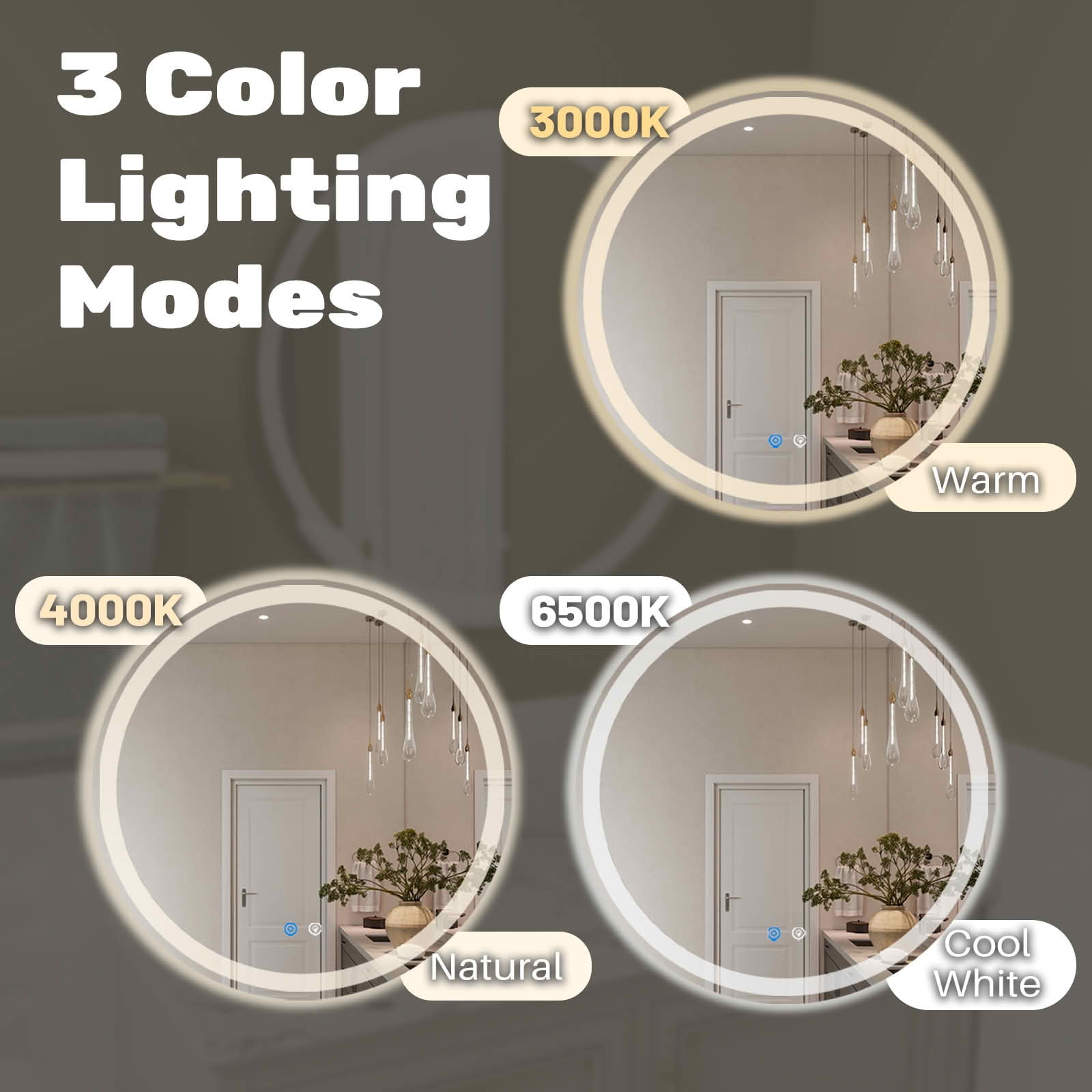 MAYEERTY 28 Inch Smart Anti-fog LED Bathroom Mirror, Circular Dual Lights 3-Color Temperature Memory Dimming