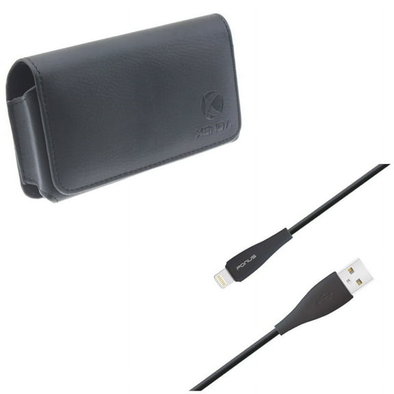 Case Belt Clip w 10ft USB Cable for iPhone 8/7/6S/6 - Leather Swivel Holster Loops Cover, Charger Cord Power Wire Long Sync for iPhone 8/7/6S/6 Models