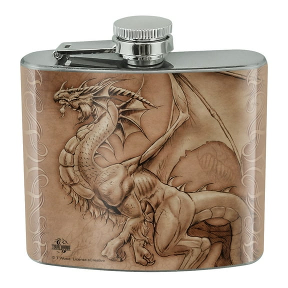 Dragon Parchment Fantasy Stainless Steel 5oz Hip Drink Kidney Flask
