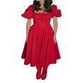thumbnail image 1 of PENGXIANG Robe pour Femmes Adulte Imprimé Fleuri/couleur Unie Manches Courtes Bouffantes Col Carré Robe Féminine, 1 of 5
