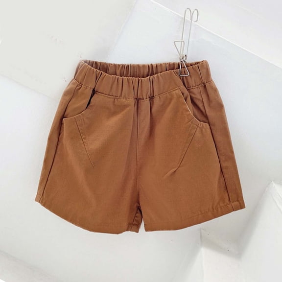Kids Boys Girls Casual Summer Shorts Elastic Waist Lightweight Cotton Blend Bottoms with Side Pockets for Everyday Play Wear Active Lounge Trunks Activewear