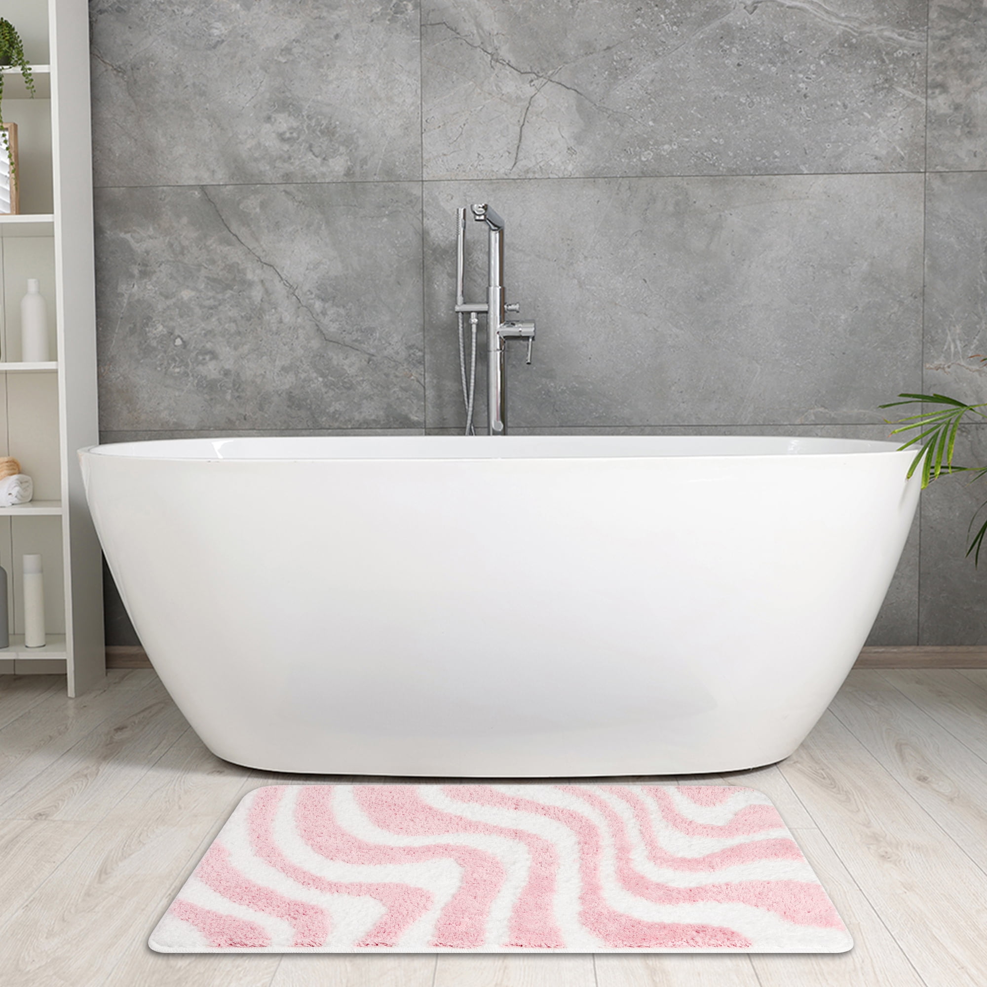 Unique Bargains Fashion Wave Pattern Bathroom Rug Mat Soft Absorbent Bath Carpet Non-Slip Pink 20" x 32"