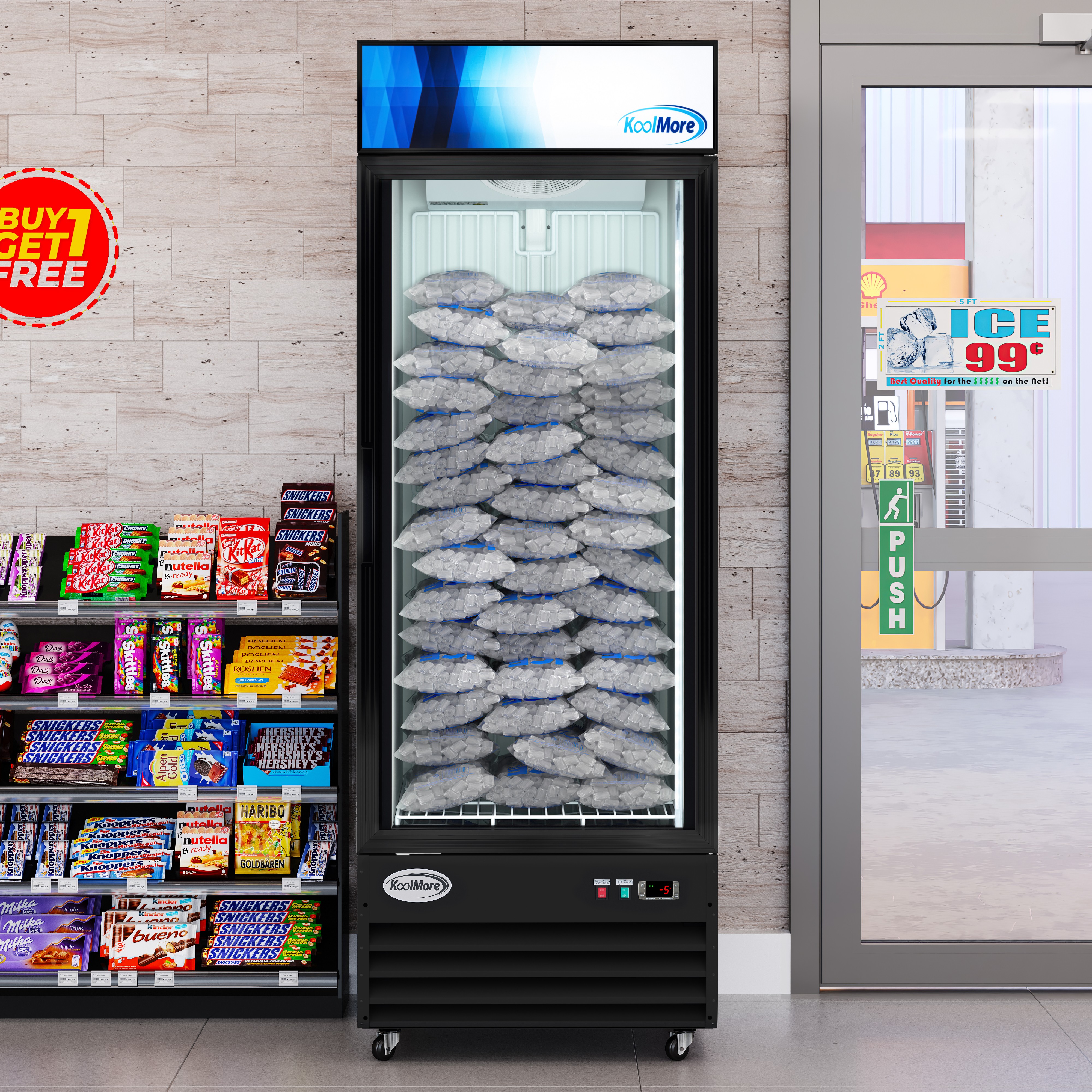 31 in. 25 cu. ft. Commercial Indoor Glass-Door Ice Merchandiser Freezer in Black (KM-IM31-1GD)