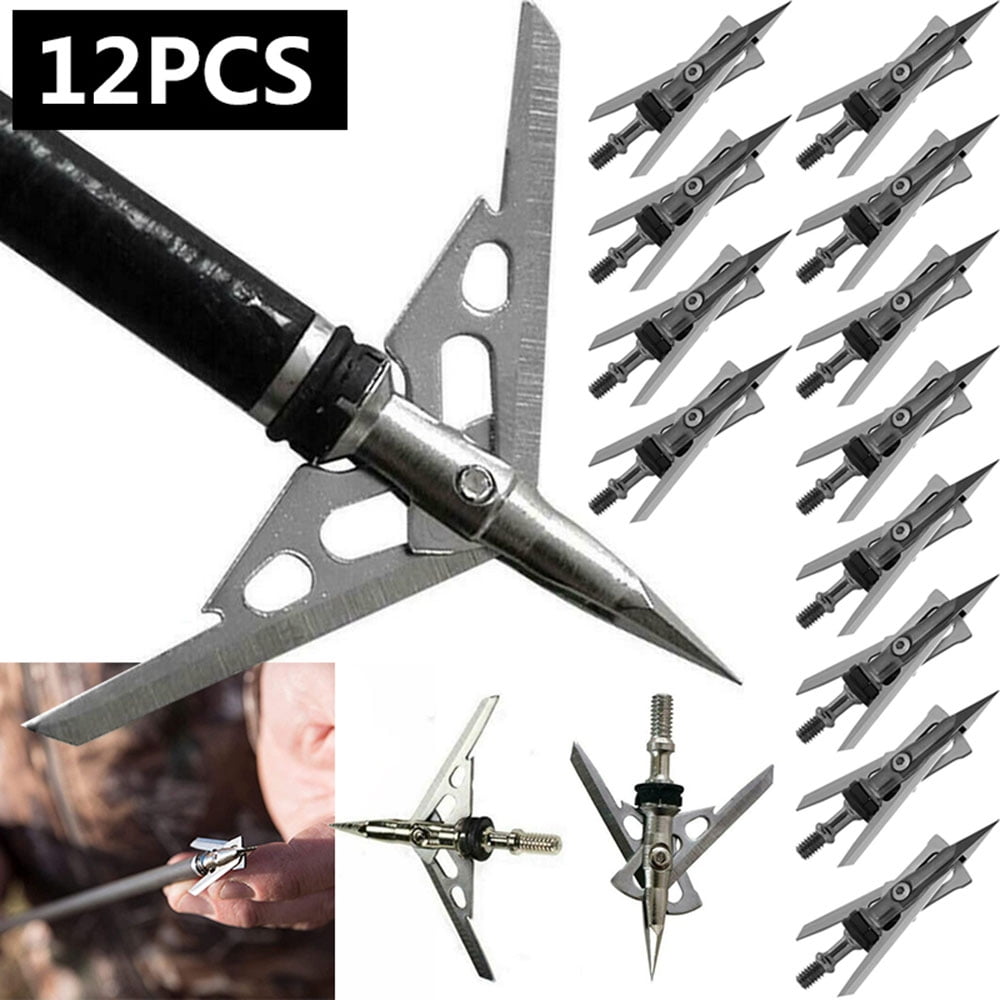 12pcs Broadhead 100grains Arrow Head 3 Blades for Archery Powerful Sharp Hunting 