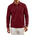 thumbnail image 2 of Polo Shirts for Men Cotton Long Sleeve Golf Tennis Collared Shirt for Casual Work Travel 3 Buttons Ultra Soft Wine 2XL, 2 of 6