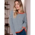 thumbnail image 2 of Weardear Womens 2025 Long Sleeve Sweaters Casual Crewneck Striped Color Block Shirts High Low Cotton Pullover Jumpers Tops, 2 of 5