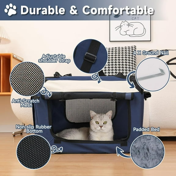 Soft-Sided 24x16x16 for 2 Cats or Small Dogs, Waterproof & Washable, Foldable Travel Crate with Mesh Windows