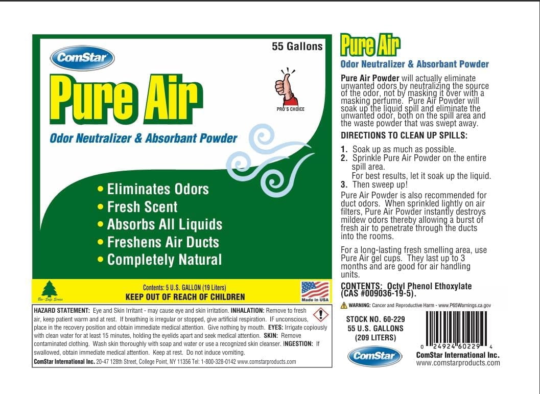 ComStar Pure Air Liquid, Odor Neutralizer, Fast-Acting, Long-Lasting Scent, Eliminates Unwanted Odors from HVACR Systems, Freshens Air in Homes, Offices & Vehicles, 55 Gallon (60-229)