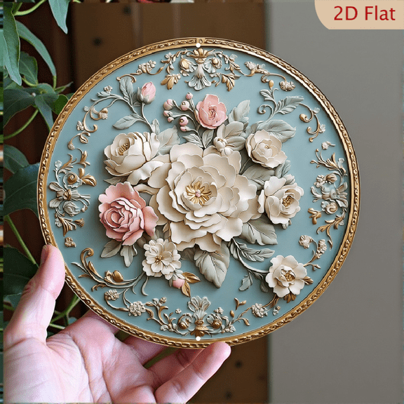 Mint Green Rose Round Aluminum Sign - Vintage Floral Embossed Wall Decor For Home, 1pc, 8" Round Wall Art Sign, Metal Signs, For Kitchen, Door, Office, Room, Home, Bathroom Decor, Ideal Gift, 2D Flat