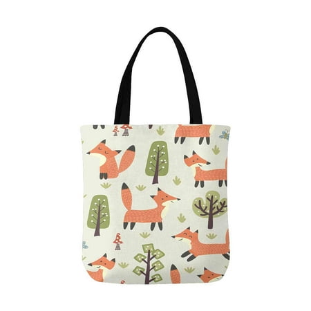ASHLEIGH Cute Fox Green Tree Reusable Grocery Bags Shopping Bag Canvas Tote Bag Shoulder Bag ...