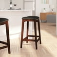 thumbnail image 3 of Merrick Lane 30'' Backless Saddle Style Barstool Traditional Cappuccino Finish Wood Barstool in Black Faux Leather with Nail Accent Trim, 3 of 6