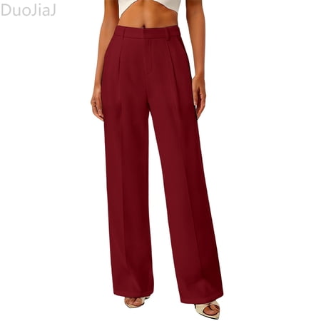 DuoJiaJ High Waist Wide Leg Casual Trousers For Soft Stretch Palazzo Pants With Pockets Comfortable Everyday Wear Women s Lounge Pants Red M