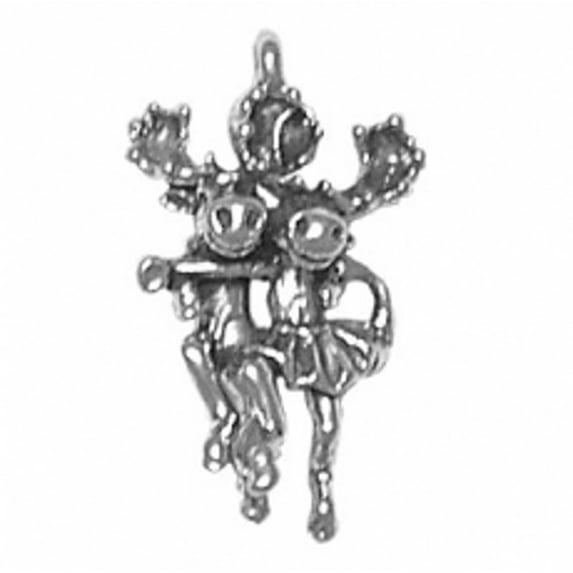 Sterling Silver 16" 1mm Box Chain Moose Couple Partners Dancing Pendant Necklace