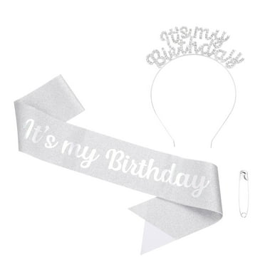 It's My Birthday Sash with Headband for Women Party Crown Decor Silver