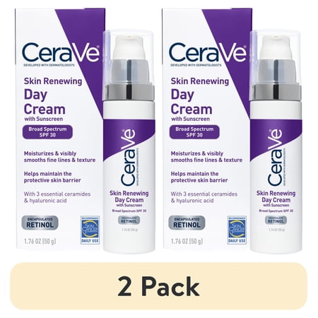 (2 pack) CeraVe Skin Renewing Day Cream with Sunscreen SPF 30 Facial Moisturizer 1.76 fl oz