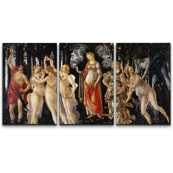 wall26 Canvas Print Wall Art Set Spring (Primavera) by Sandro Botticelli Cultural Historic Oil Painting Fine Art Reproduction Scenic Colorful for Living Room, Bedroom, Office - 24"x36" x 3