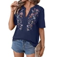 thumbnail image 1 of Camisas Mexicanas para Mujer, Blusa Tradicional de Verano Bordada, Túnica Floral, Cuello en V, Camiseta de Corta. Azul Marino S, 1 of 8