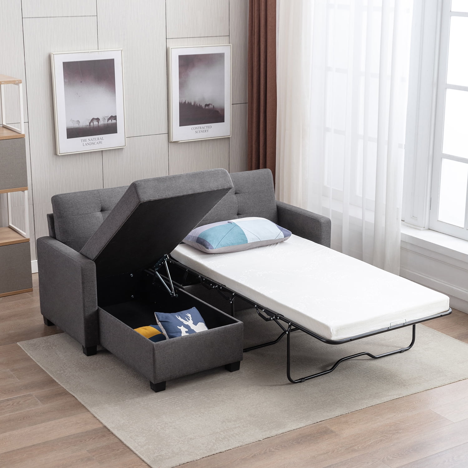 Kadyn 78.3" L-Shape Convertible Sofa Bed, Linen Pull Out Couch with Storage Chaise, Modern Sleeper Sofa Couch for Living Room, Gray Kadyn 78.3" L-Shape Convertible Sofa Bed, Linen Pull Out Couch with Storage Chaise, Modern Sleeper Sofa Couch for Living Room, Gray