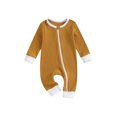 thumbnail image 1 of ZAXARRA Body Bébé Contraste Couleur Col Rond Côtelé Fermeture Éclair Grenouillère Manches Longues pour Bébé Garçon Fille Combinaison Automne, 1 of 7