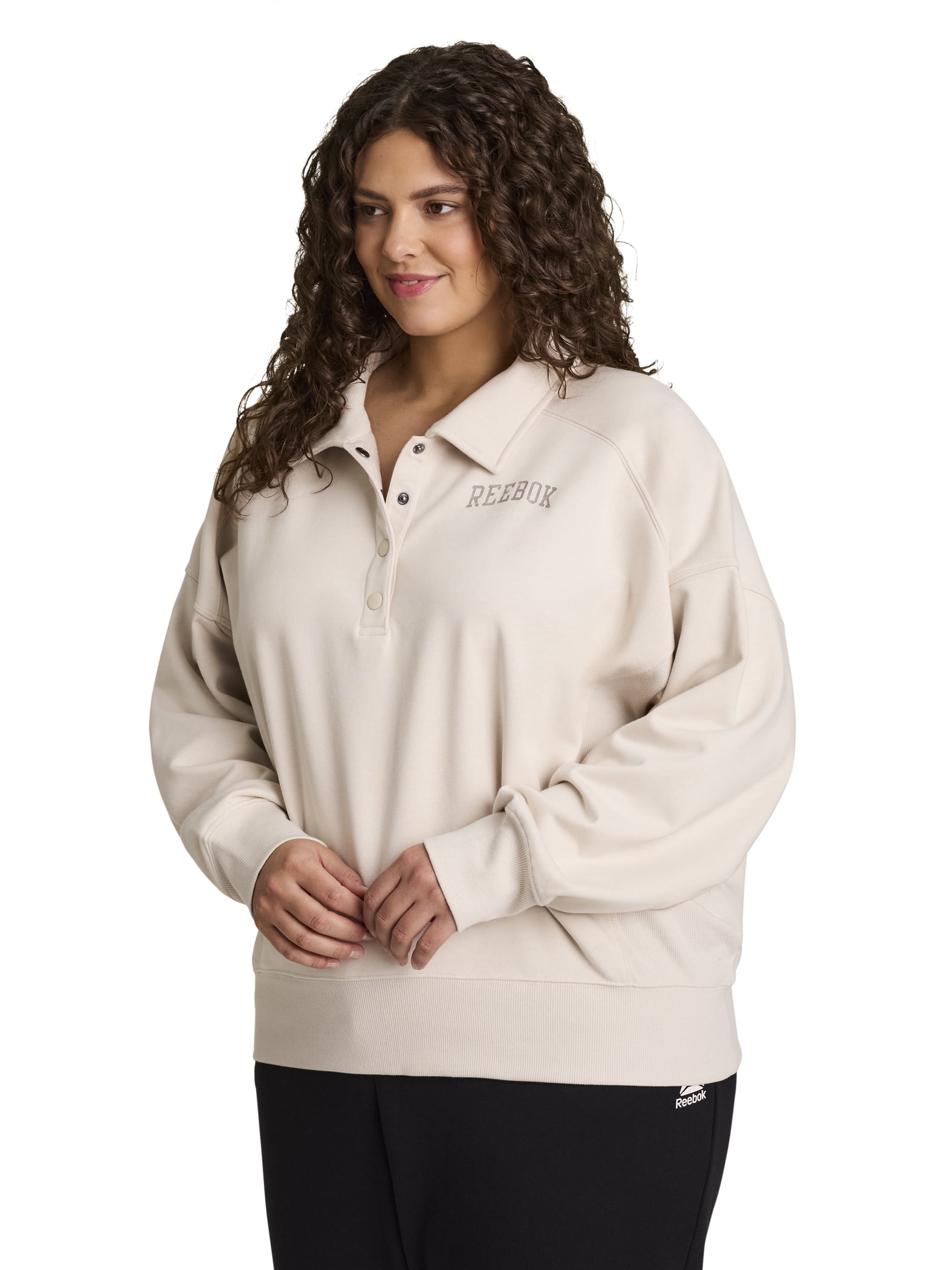 Reebok Women's and Women's Plus All Seasons Oversize Polo Sweatshirt, Sizes XS-4X