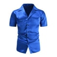 thumbnail image 3 of YLSDY Mens Satin Shiny Cuban Shirts Short Sleeve Button Down Muscle Fit Skinny Dress Shirt Camisas Silk Satinada Para Hombres Blue M, 3 of 8