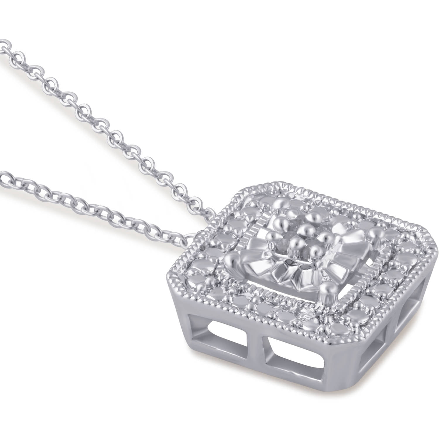 Arista Diamond Accent Silver-Tone Radiant Halo Frame Pendant in Brass, 18"