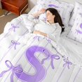 thumbnail image 4 of Castle Fairy Monogrammed Letter S 7 Pieces Bedding Comforter Set for Teens Boys Girls,Kawaii Bow Full Bedding Set Lightweight,Geometric Stripes Fitted Sheet Flat Sheet,Super Cozy Room Decor, 4 of 8