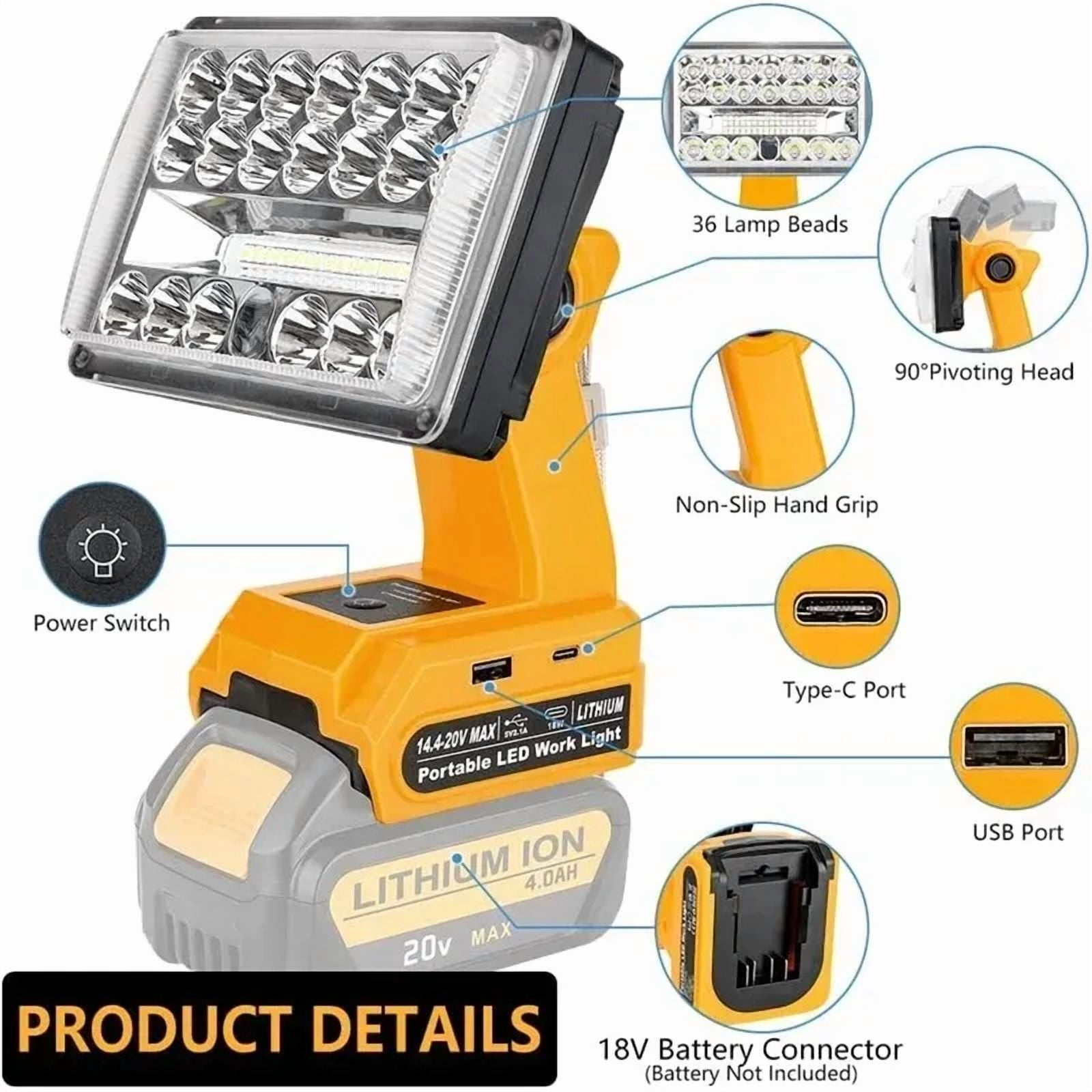 18W 2000LUMEN For Black+Dekcer 20V Battery Lamp Flood Light Flashlight LED Work Light Spotlight