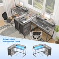thumbnail image 4 of L Shaped Computer Desk with Power Outlets LED Lights Drawers Shelves Corner Gaming Desk Home Office Workstation Modern Ergonomic Design (Grey), 4 of 7