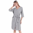 thumbnail image 4 of Women's Zipper Robe 3/4 Sleeve House Wear Knee Length Sleepwear Soft Casual Waffle Knit Housecoat with Pockets and Belt, S-2XL, 4 of 7