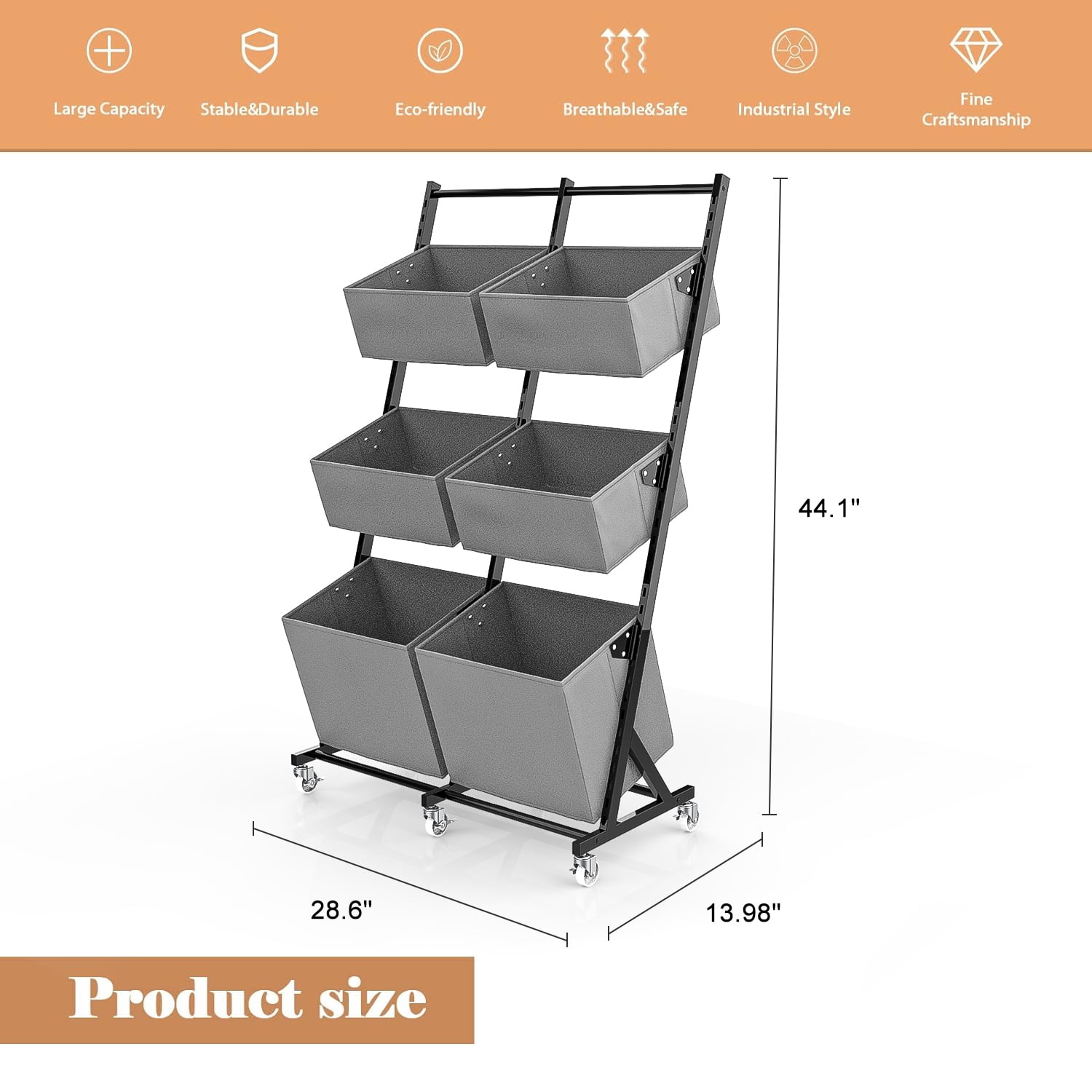 TECHVIDA Rolling Laundry Hamper Sorter, Freestanding Laundry Hamper with 6 Adjustable Storage Baskets for Bedroom,Laundry