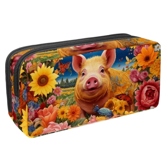 MUOOUM Pencil Case, Spring Flowers Pig Butterflies Large Capacity Pencil Pouch Stationery Pen Bag