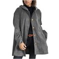 thumbnail image 4 of ClodeEU Women's Mid Length Corduroy Hoodeid ,Relaxed Fit Button Up Outcoat,Casual Jacket Outerwear with Pockets Gray,Womens Plus L, 4 of 8