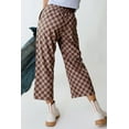 thumbnail image 4 of Women's Khaki Checkered High Waist Loose Casual Pants - Trendy Wide Leg Style - [ZhiHiMeRi] | (US 12-14)L, 4 of 12