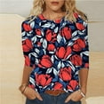 thumbnail image 2 of VBTAPA 3/4 Length Sleeve Womens Tops Vintage Floral Print Crewneck T-shirt Dressy Casual Summer Blouse Limited Time Sales Multicolor XXL, 2 of 6