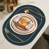 Blue Leather Placemat | Oval Western Dining Table Mat | Oil-Proof & Heat Insulation | Non-Slip Bowl Mat | 45x30cm | Two-Sided Design for Hotels & Home Dining