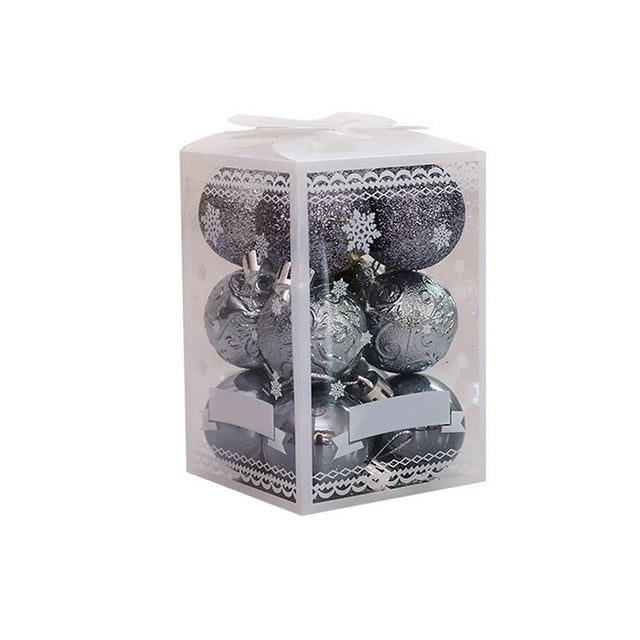Bewildely Paquete de 12 bolas de Navidad decoración de ambientes de árbol adornos de vacaciones al aire libre Bar Hotel plástico reutilizable Kits de decoración para fiestas Gris