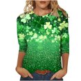 thumbnail image 2 of Meichang Hauts à Manches 3/4 pour Femmes St Patricks Day Shirts Trèfle Chanceux T-Shirts Graphiques Décontractés Imprimé Col Rond Vert Chanceux, 2 of 5