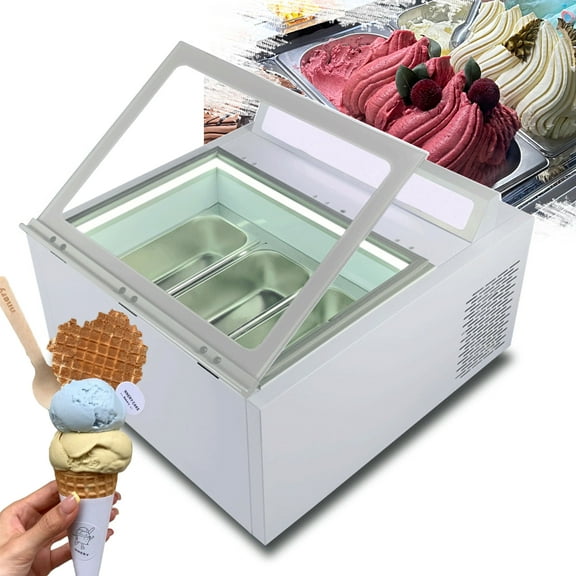 Mvckyi Gelato Display Case 1/3GN Pan, Ice Cream Freezer Showcase Cabinet, Counter Cycle Refrigeration with Led Lighting, Fast Cooling Sorbet Chest Fridge