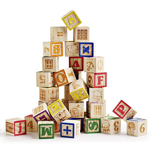 Sainsmart Jr Wooden Abc Blocks 40pcs Stacking Blocks Baby Alphabet Letters Counting Building Block Set With Mesh Bag For Toddlers Walmart Canada