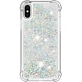 thumbnail image 2 of Compatible with iPhone X Case, iPhone Xs Case Glitter Luxury Cute Love Liquid Quicksand Clear Soft TPU Girls Women Stylish Bumper Shockproof Protective Case for iPhone X/Xs Sliver YB, 2 of 12