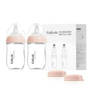 Gulicola Natural Glass Baby Bottle for Breastfeeding, Wide Neck with Slow Flow Nipple, 1 Months+, 5 oz, 2 Pack - White