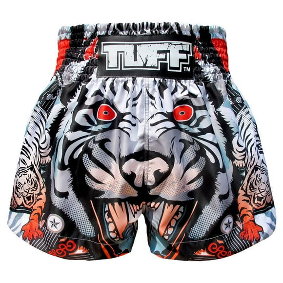 Tuff Sport Boxing Muay Thai Tiger Kick Martial Arts Training Gym Trunks Shorts, Gray Tiger, X-Large