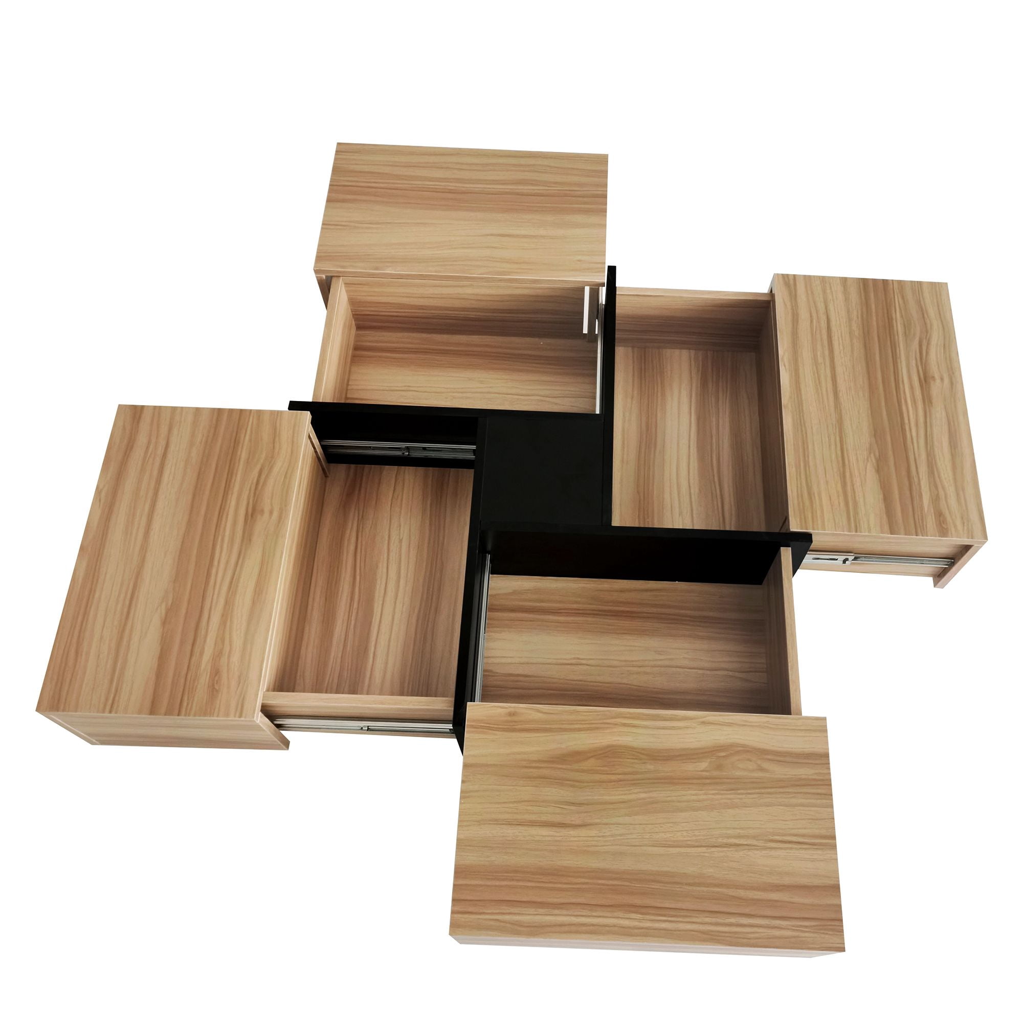 Momspeace Modern Coffee Table with Extendable Sliding Tabletop and 4 Hidden Storage Drawers, UV High-gloss End Table for Living Room - Brown