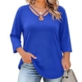 thumbnail image 2 of Vivianyo HD Women's V Neck Tunic Shirt, Curved Hem Three Quarter Sleeve Solid Top for Women, Fall Stretch Casual Shirt for Shopping Trips and Daily Errands, Sizes L-5XL, 2 of 8