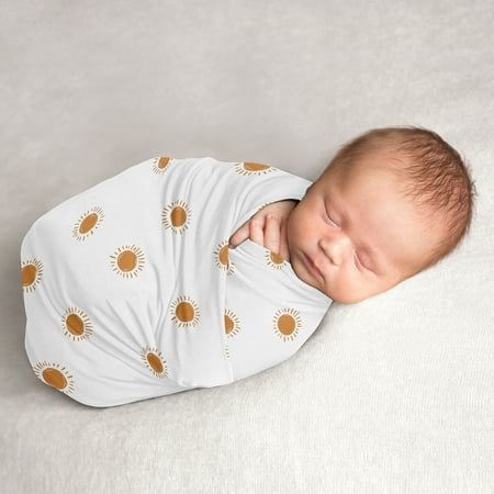 UPC: 0846480095064 | Sweet Jojo Designs Boho Sun White and Pumpkin Jersey Stretch Knit Swaddle Blanket Boy Girl