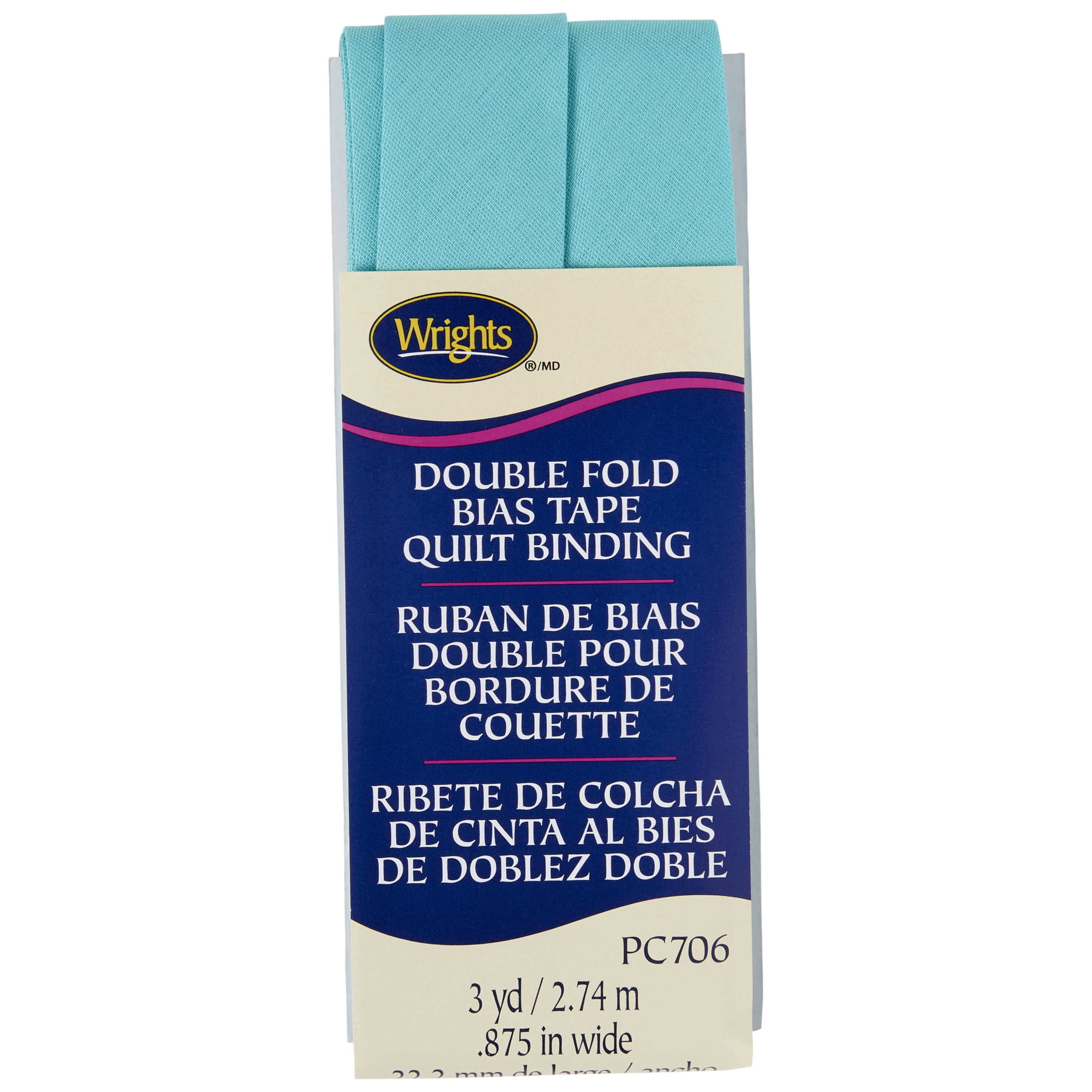 (2 pack) Wrights 7/8" Aqua Blue Quilt Binding, 3 yd Polyester Blend Sewing Trim