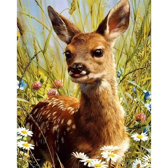 Paint by Numbers for Adults -Flower and Deer- Drawing Paintwork DIY Paint by Number Kits Art Crafts for Home Wall Decor 16"x20"